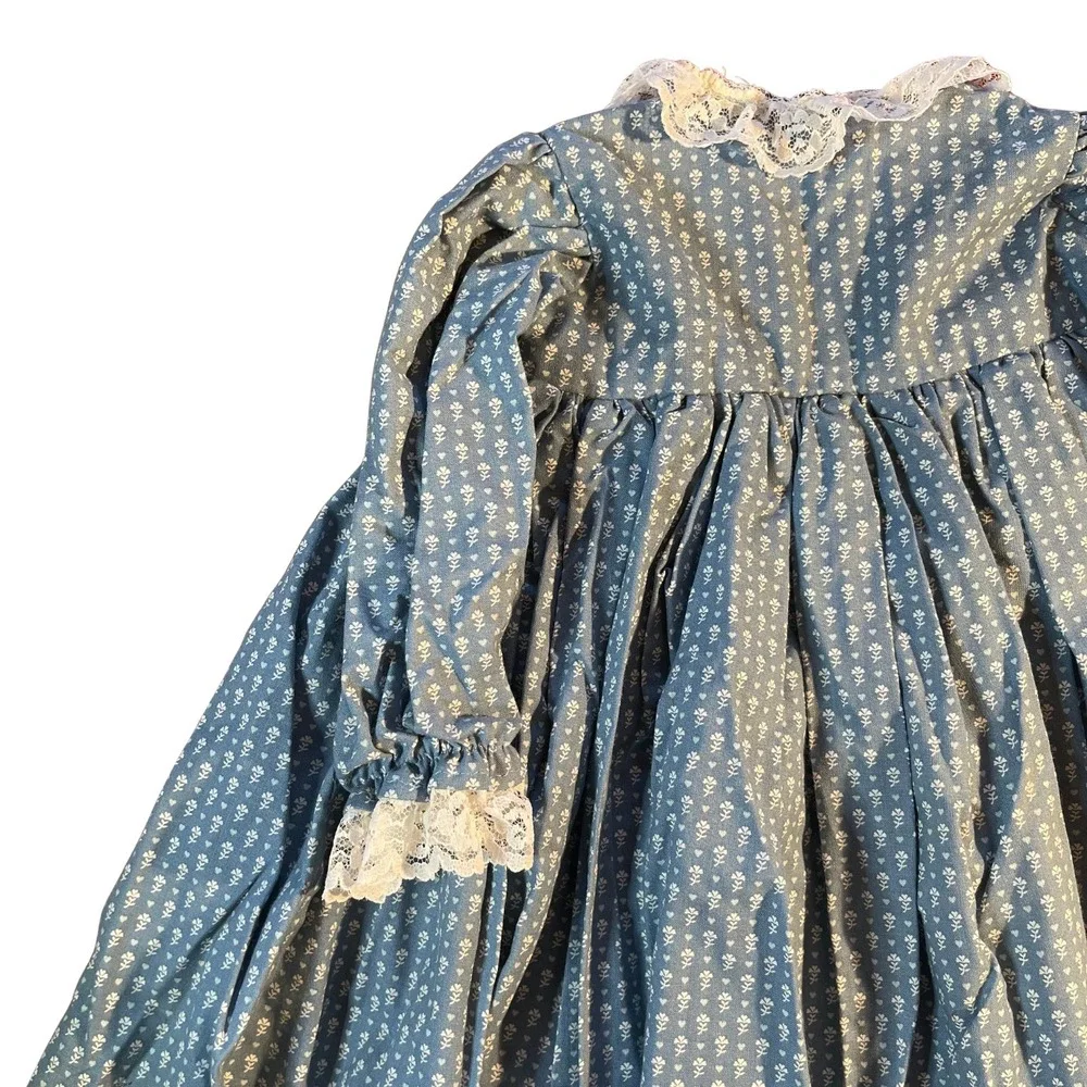 Vintage Handmade‎ Doll Clothes Blue Floral Print Dress Bloomers Set Cottagecore